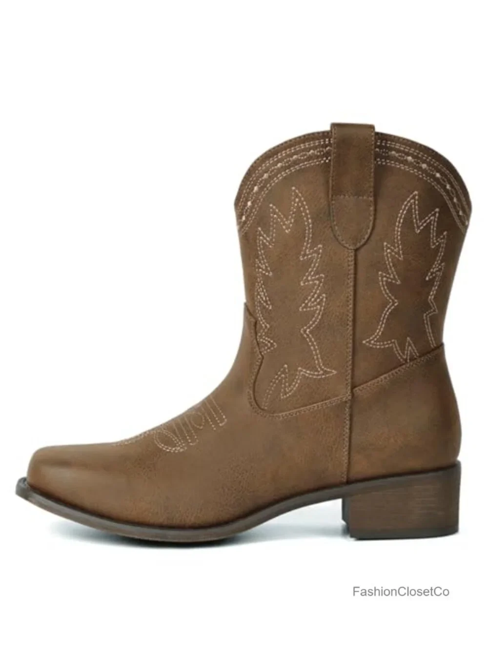 Women Square Toe Ankle Cowgirl Embroidered Western Boots Pull-On